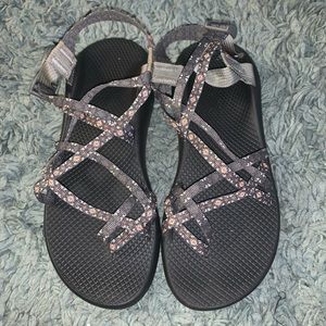 Grey and Orange Chaco Sandals